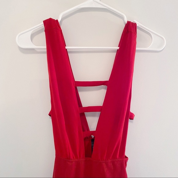 Red Cutout Mesh Bottom Dress - Picture 2 of 3